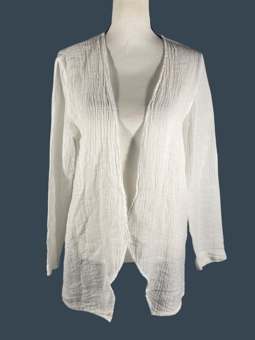 Pure Jill White Linen Open-Front Cardigan S Petite Lightweight Long Sleeve summe